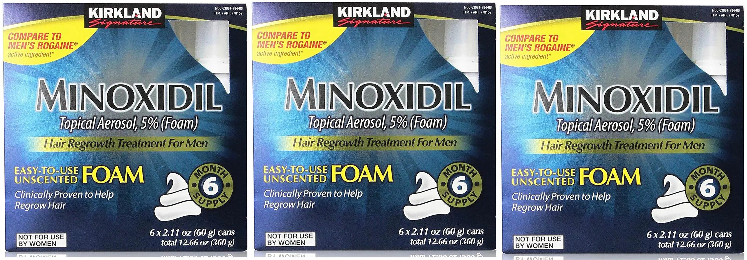 Kirkland Signature Hair Regrowth Minoxidil for Men 2.11oz (6 Ct) (Pack of 3)